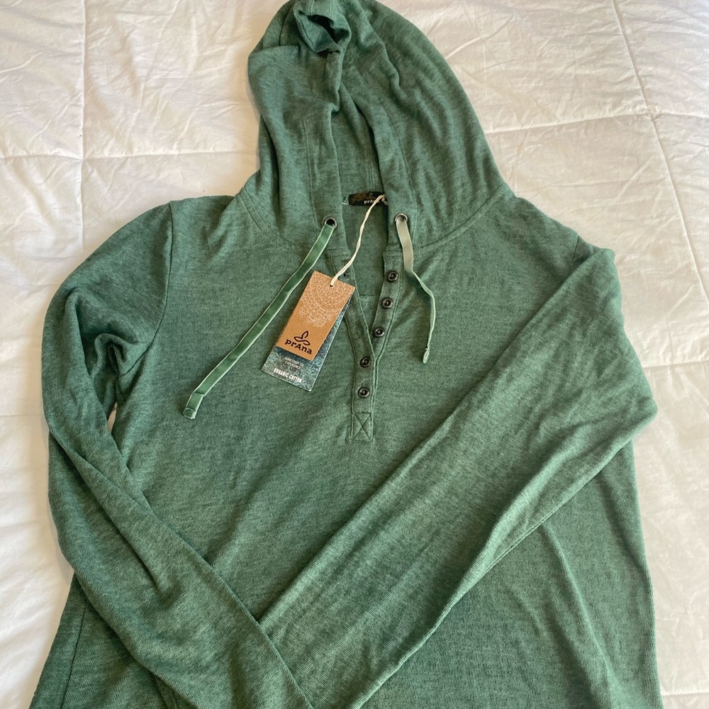 Prana Green Hooded Henley Long Sleeve Top - Picture 3 of 5